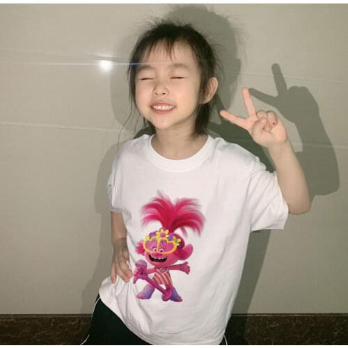 2021 Boys/Girls Short Sleeve Clothes Casual Baby Tee Shirt Girl Tops Children Cartoon Trolls Print Novelty T-Shirts Kids Summer