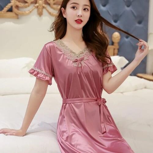 2021Summer Vest Sexy Short-Sleeved Vestidos New Girl Suspender Nightdress Ice Silk Pajamas Home Service Large Size Female Dress