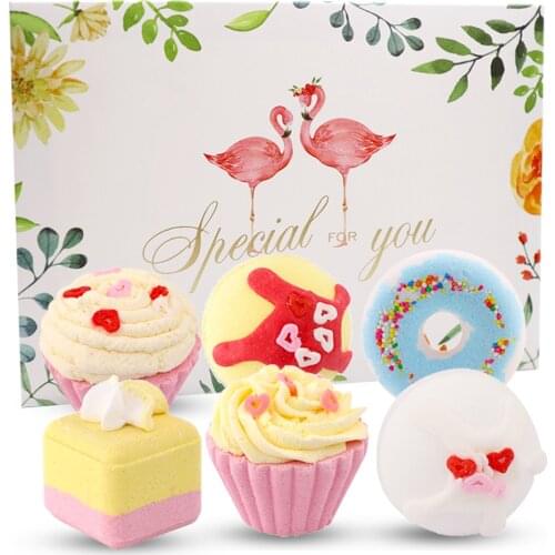 6Pc Cake Bath Bombs Gift Box Set Moisturizing Exfoliating Body Cleaning Skin Care Spa Bubble Bath Salt Donuts Essential Oil Soap