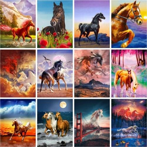 Huacan Diamond Art Painting Horse Mosaic Animal Home Decor Embroidery Cross Stitch Fantasy Scenery Diamond Art
