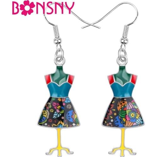 Bonsny Fashion Big Long Enamel Alloy Clothes Stand Hanger Dangle Drop Earrings 2018 News Tools Fashion Jewelry For Girls Women
