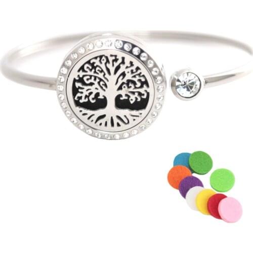 Stainless steel 25mm Magnet Crystal Aromatherapy locket Bracelet Bangle essential oil diffuser locket Open Trees bracelet