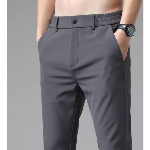Summer Mens Casual Pants New Classic Slim Fit Small Straight Elastic Black Gray Blue Business Solid Color Brand Trousers 28-38