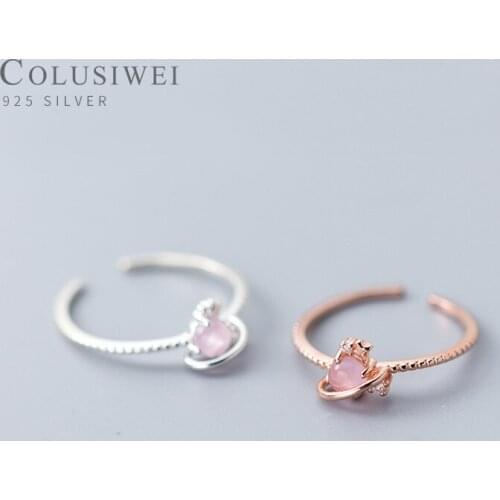 COLUSIWEI Rose Gold Color Planet Open Adjustable Rings for Women Fashion 925 Sterling Silver Pink Crystal Ball Ring Fine Jewelry