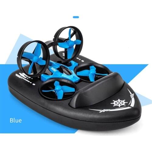 Toy Vehicle and drone and boat 3 in 1, H36F Drone 2.4G 4CH 6-Axis Speed 3D Flip, Ground water air Triphibian Flying ship
