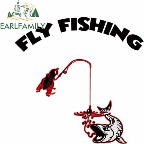 EARLFAMILY 13cm x 12.9cm for Fly Fishing Fishing Lovers Vinyl Car Stickers Laptop Car Door Scratch-proof Waterproof Window Decal