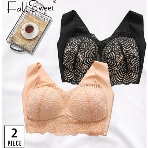 FallSweet 2 pcs / lot ! Sexy Wireless Bra Plus Size Lace Underwear Women Bralette Top Thin Cup Vest Lingeire C D E Cup