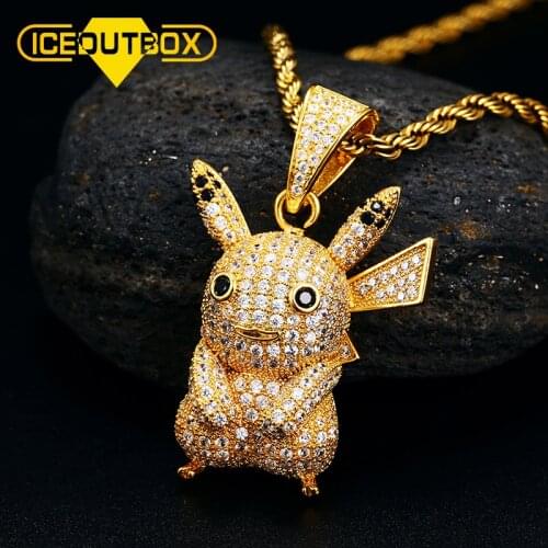 ICEOUTBOX Anime Cartoon Cute Pendant Micro Pave Cubic Zircon Pendant Necklace For Women Men Hip Hop Party Jewelry Hollow Back