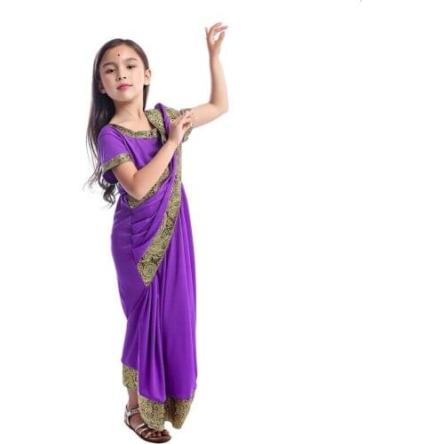 Indian sari girls cosplay children children saree Indian bollywood princess masquerade Halloween party jumpsuit clothes