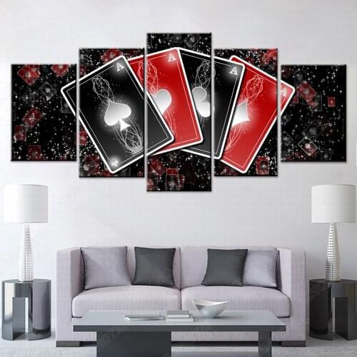 Framed 5 Panel Playing Cards Painting Abstract Art Wall Modular Pictures Living RoomHome Decor Canvas HD Printed Poster
