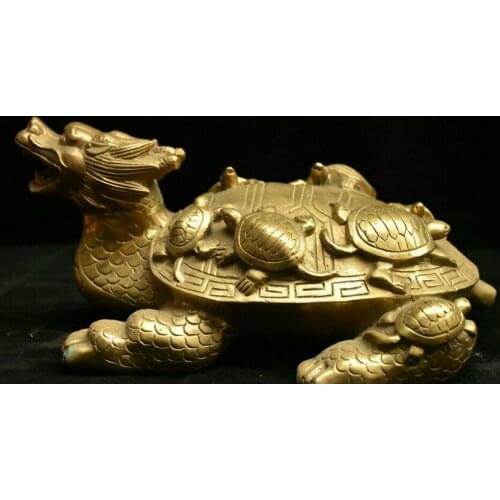China Copper Brass Fengshui Animal Dragon Tortoise Loong Turtle God Beast Statue