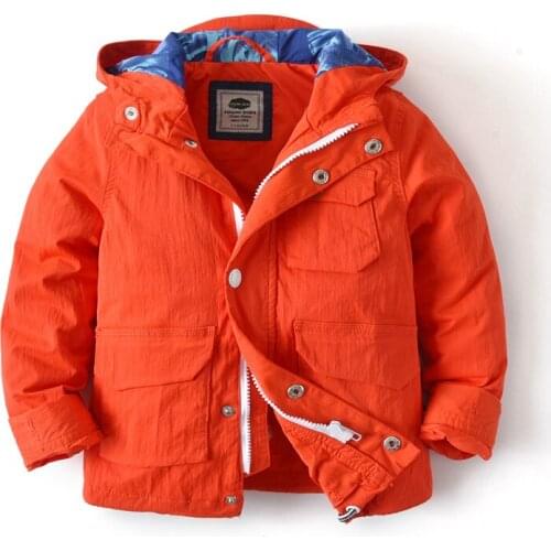 Young Jacket Kids Boys Orange Hooded Fall Coat 2021 Children Zipper Outerwear Outfit Boys Clothes 4 5 6 7 8 10 11 12 Years Old