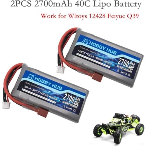 2PCS Hobby Hub RC Lipo Battery 2s 7.4V 2700mAh 40C Max 60C For Wltoys 12428 12423 RC Car feiyue 03 Q39 Upgrade parts Battery