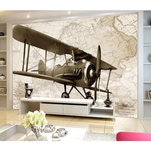 CJSIR Papel De Parede Custom Wall Paper Mural Hand Painted Retro Airplane Tv Background Wall Papers Home Decor 3d Wallpaper