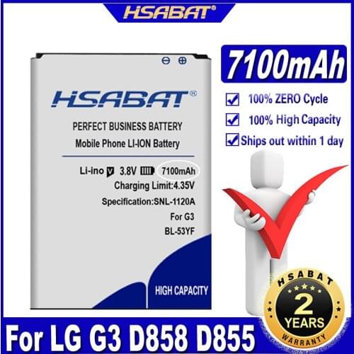 HSABAT 100% New 6600mAh BL-53YH Battery For LG G3 Batteries for LG D858 D855 D857 D859 D850 F400 F460 F470 D830 D851 VS985