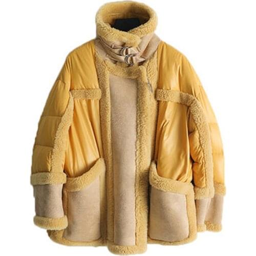 2019 New Womens Faux Fur Coat Long Wool Coat Shearling Coat Yellow Down Jacket Womens Winter Coats
