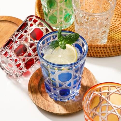 Beer Steins Carved Whisky Glass Tea Mugs Milk Fruit Juice Water Cup Birthday Presents Wedding Gifts Red/Blue/Green 300ML