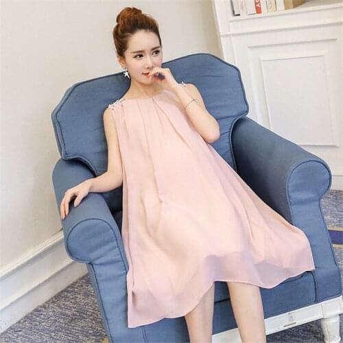 Pregnant Dress Maternity Gown Sleeveless Bead Chiffon Korean Version Women Outwear for Pregnancy Maternity Dresses