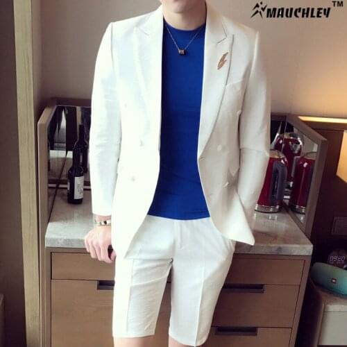 Latest Coat Pant Designs Ivory White Men Suit Short Pant Casual Summer Suits Loose 2 Piece Tuxedo Terno Masculino (jacket+pant)