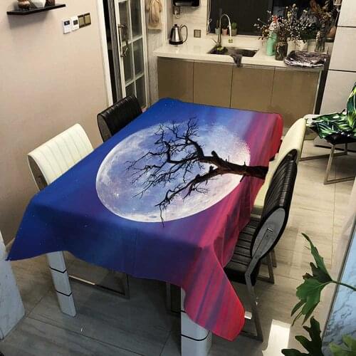 Moon Night Planet Print Rectangle Tablecloth Square Print Navy Table Cover Home Textile Home Garden Kitchen Mariage Decoration