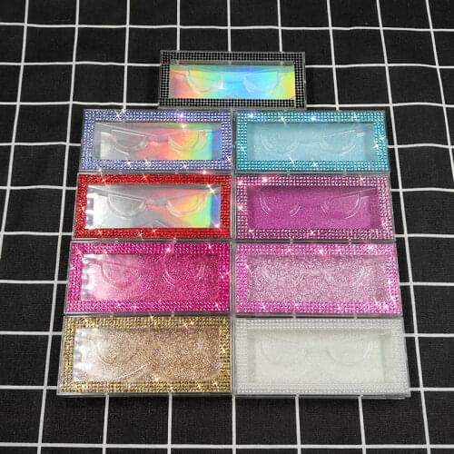 10pcs Wholesale Rhinestone Bling Glitter Eyelashes Box Empty Lash Case False Eyelashes Packaging Box 8mm-25mm Mink Lashes Boxes