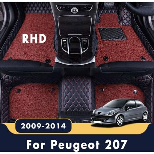 RHD Luxury Double Layer Wire Loop For Peugeot 207 2014 2013 2012 2011 2010 2009 Car Floor Mats Interior Leather Carpets Styling