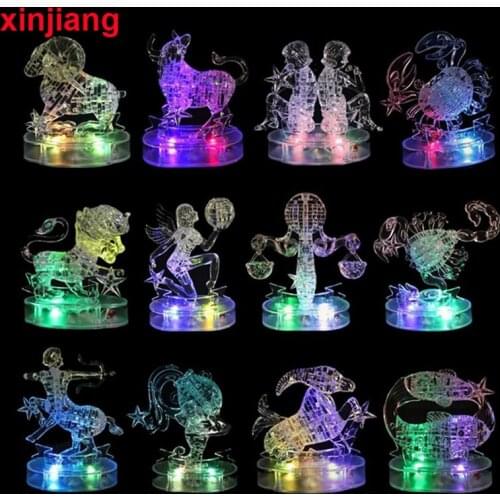 Assembly Horoscope 3D Crystal Puzzle Flashing LED Light Kids 12 Constellations Horoscope Jigsaw Puzzle Toys For Kids Gifts