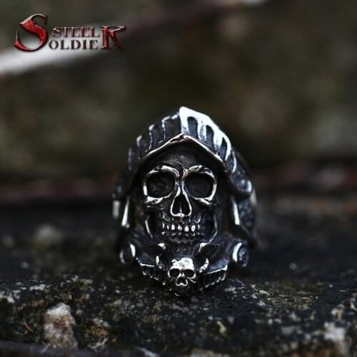 Steel soldier dropshipping vintage punk Knight Templar skull Roman warrior ring high quality men jewelry