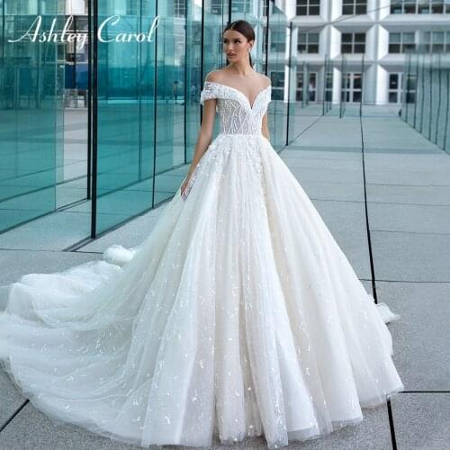 Ashley Carol Lace A-Line Wedding Dresses 2020 Vestido De Noiva Sexy Sweetheart Beaded 3D Flowers Princess Backless Bride Gowns