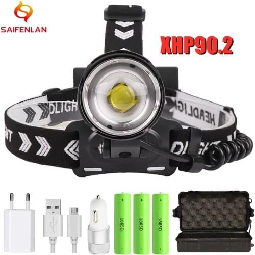 Upgrade XHP90.2 Powerful Led Headlamp 8000LM Head Lamp XHP50 XHP70 USB Rechargeable Headlight Waterproof Zoom Fishing Light
