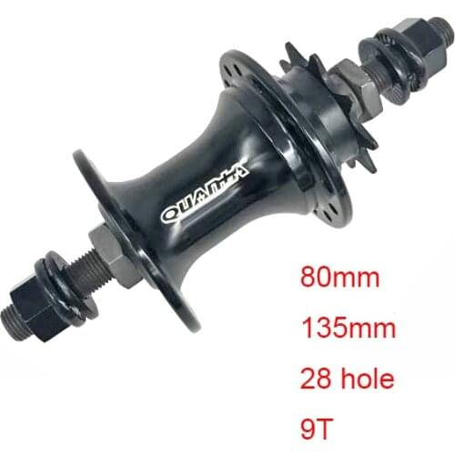 9T Rear hub Single speed bike hub 80mm open gear 28 holes for BYA 412 3/8mm axis aluminum alloy 2 bearing folding bike hub