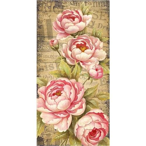 Vintage Pink Peony Flower Diamond Painting Round Full Drill DIY Mosaic Embroidery Cross Stitch Vertical Version Floral Pattern