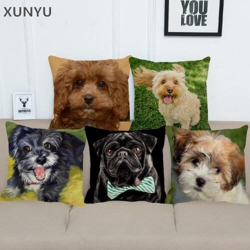 XUNYU Cute cavoodle dogs Linen Cushion Cover Animal Pattern Decorative Pillowcase Home Sofa Square Pillow Cover 45x45cm AC020