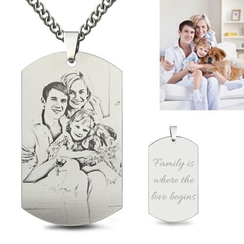 Yonney Dropshipping Personalized Photo Necklace Pendant Steel Family Picture Custom Necklaces Engraved For Mom Dad Gift