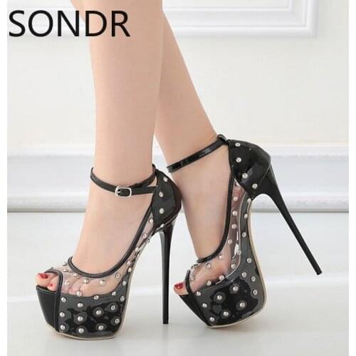 Women Rivet High Heels Shoes Fashion Sexy Rivets Footwear With Clear Word 2021 Fish mouth platform stiletto heels