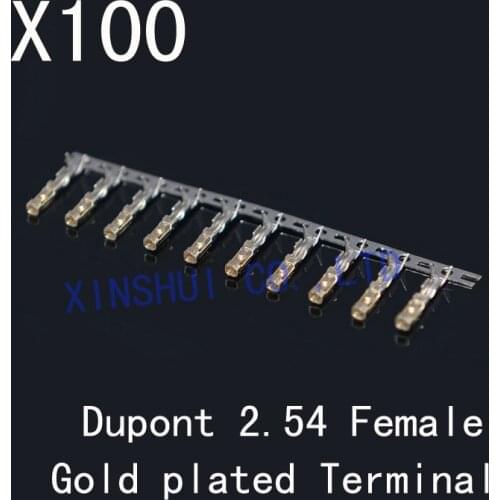 100pcs 2.54mm Dupont Jumper Wire Cable Housing Female Pin Connector Terminal gold plated