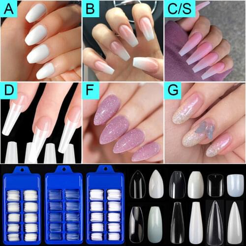 100pcs/set NEW Short Fake False Nail Tips Ballerina Coffin Square Almond Full Cover French Acrylic Press On Nails 10 Sizes Set
