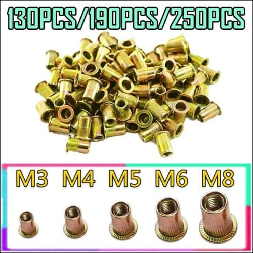 130/190/250Pcs M3 M4 M5 M6 M8 Blind Rivet Nuts,Mixed Zinc Plated Carbon Steel Rivet Nut Threaded Rivnut Insert bolts and nuts