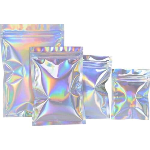 20Pcs Iridescent Zip lock Bags Pouches Cosmetic Plastic Laser Packing Bags DIY Birthday Wedding Faovr Candy Bag Gift Packaging