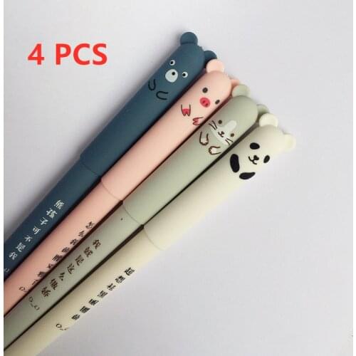 4pcs/set Kawaii Pig Bear Erasable Gel Pen for School Office Stationery Supplies Gift 0.35mm Blue Black Ink