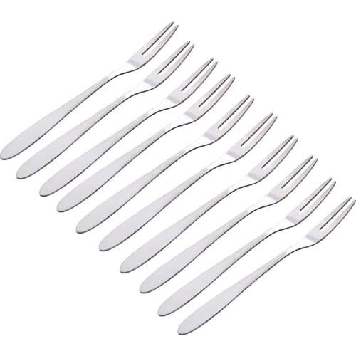 5Pcs/Set Fruit Two-Tooth Fork Stainless Steel Silver Cake Snack Western Tableware Lovely Mini Dessert Forks Suit Home Dinnerware
