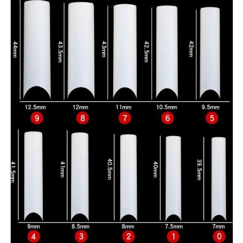 500 pieces XXL C-curve square half cover nail tips 0-9 Sizes XXL C-Curve Nail Tips, Long Nail Tips -Press on-False Nails