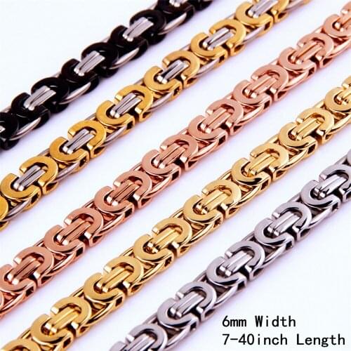 6mm Fashion Mens Necklace Byzantine Chain Multi-Colored Stainless Steel Mens Womens Necklace Or Bracelet Jewelry 7-40inch