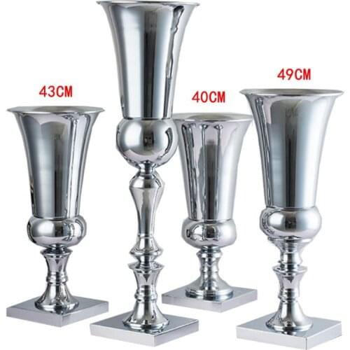 Large Luxury Stunning Silver Iron Luxury Flower Vase Urn Wedding Table Centrepiece Au03 21 Dropshipping