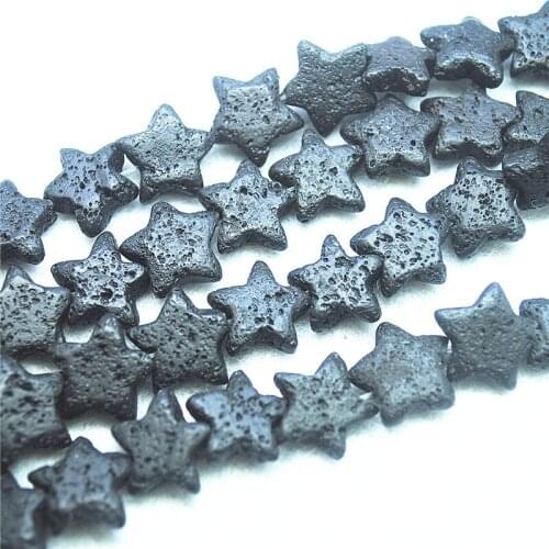 28PCS Nature Black Lava Stone Beads Five Star Shapes 14MM Loose DIY Jewelry Accessories For Womens Bracelets Make Free Shipping