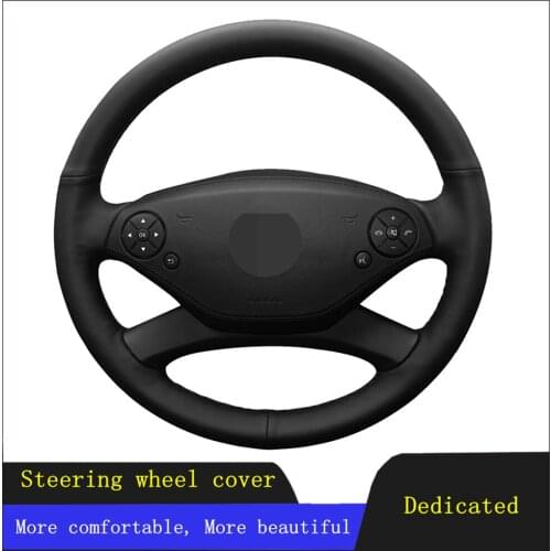 DIY Car Steering Wheel Cover Black Genuine Leather For Mercedes Benz CL-Class C216 2010-2014 / S-Class W221 2009-2013