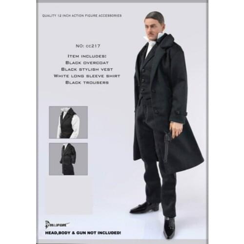 1/6 Scale Black Overcoat Stylish Vest White Long Sleeve Shirt Trousers Clothing Set for 12in Action Figure Toy