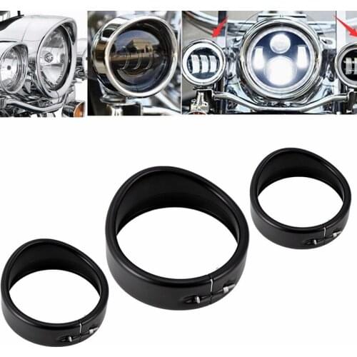 Black Chrome 7 inch Motorcycle Led Headlights Trim Ring+ 4 1/2" 4.5 inch LED Auxiliary Lights Trim Ring For Street Glide
