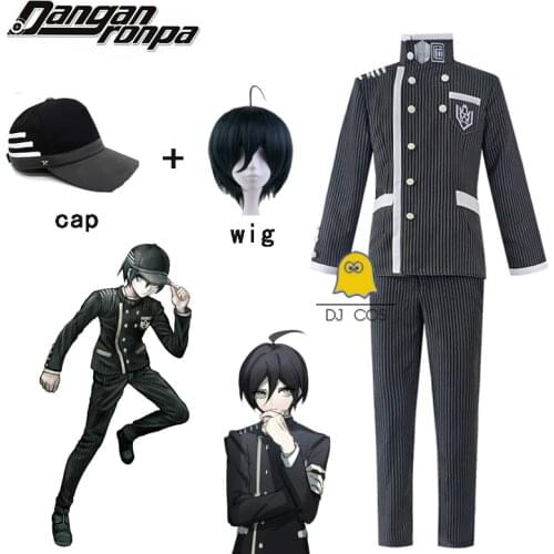 Dangan Ronpa Shuichi Saihara Cosplay Black Costume Danganronpa V3 Hat Top Pants Short Wig Halloween Dress School Uniform Men