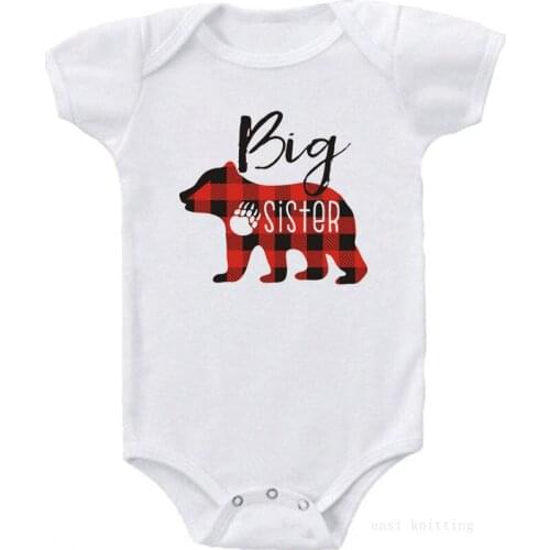 DERMSPE 2019 Newborn Baby Boy Girl Short Sleeve Letter Print Big Sister Red Bear Romper Summer Baby Clothes White